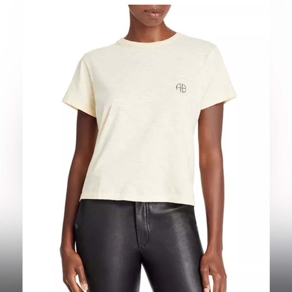 Anine Bing Cream Short Sleeve Logo Tee